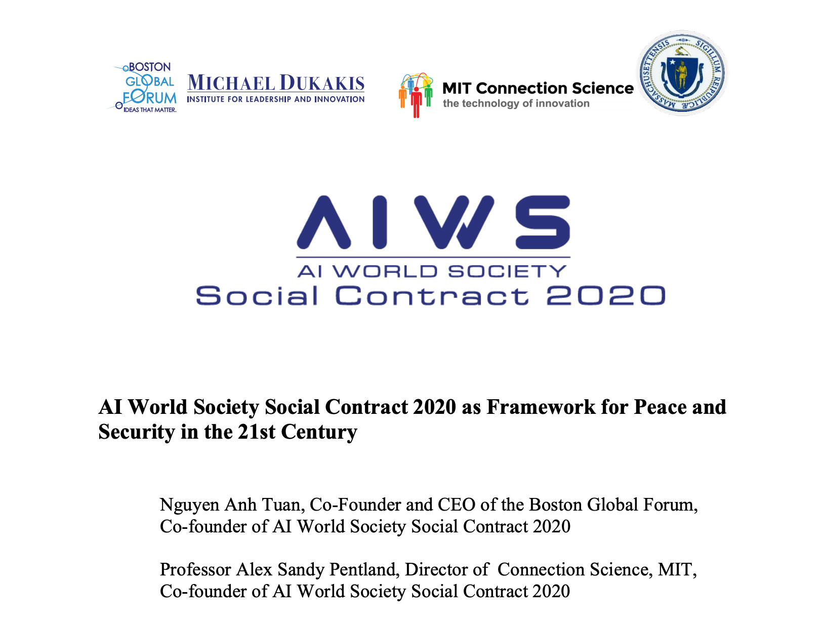 AI World Society Social Contract 2020 as Framework for Peace and Security in the 21st Century