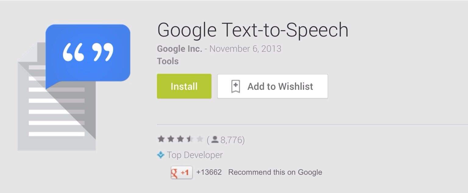 A text-to-speech feature consisting of 28 languages for market search apps has been launched by Google