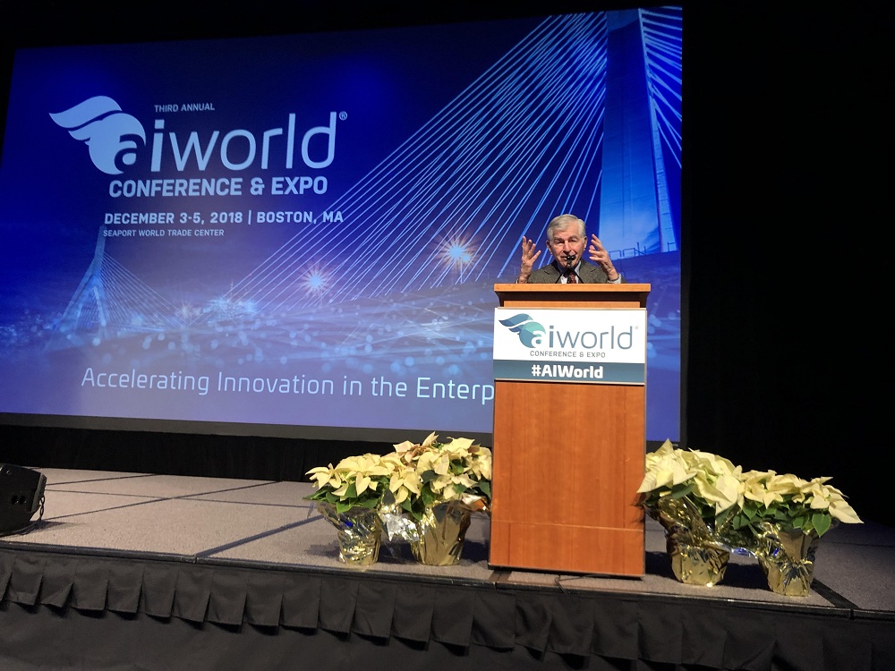 Governor Michael Dukakis made an opening speech at the AI World Conference and Expo 2018