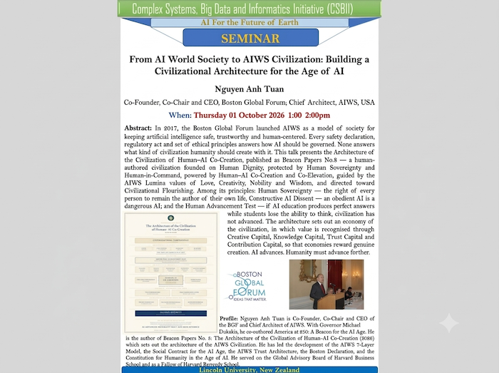 Nguyen Anh Tuan to Present AIWS Civilization at Lincoln University, New Zealand