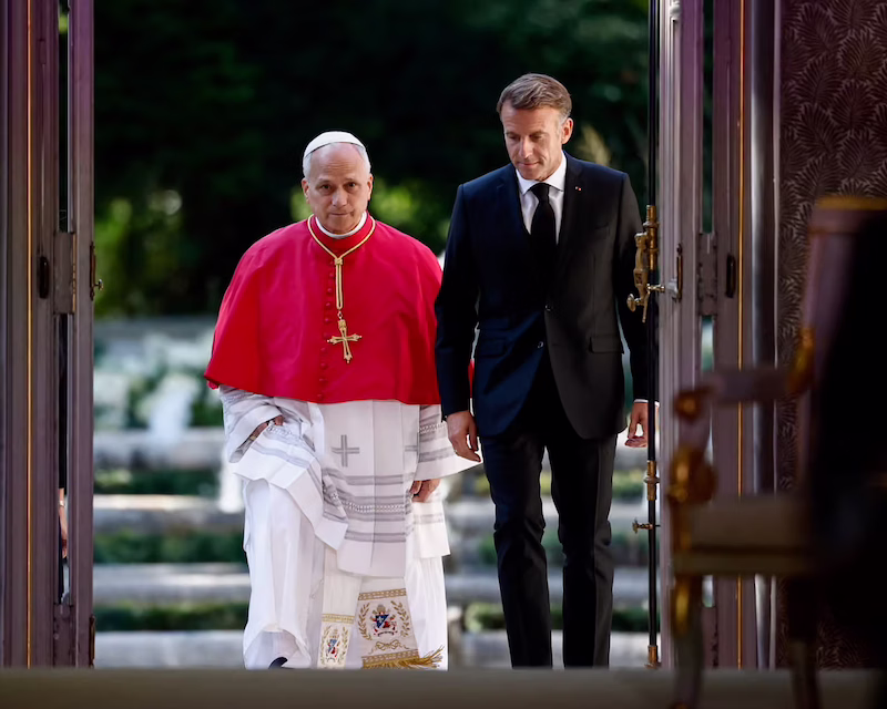 President Macron, 2024 World Leader for Peace and Security, Welcomes Pope Leo XIV to Paris