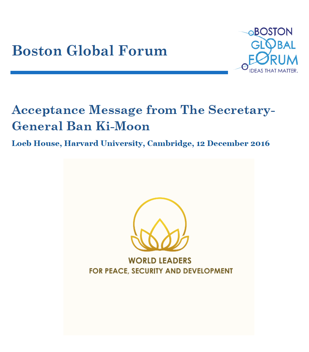 Boston Global Forum report: The Secretary-General Acceptance Message