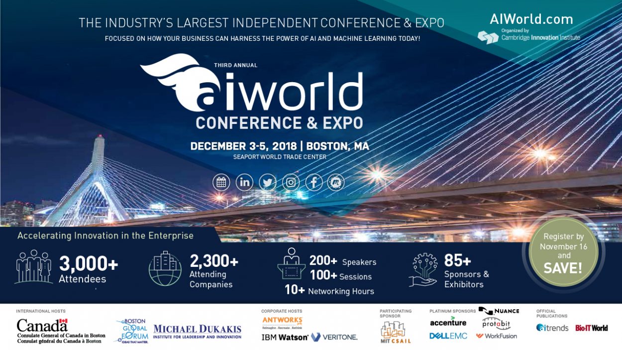 Governor Michael Dukakis has opening remarks at AI World Conference and Expo 2018