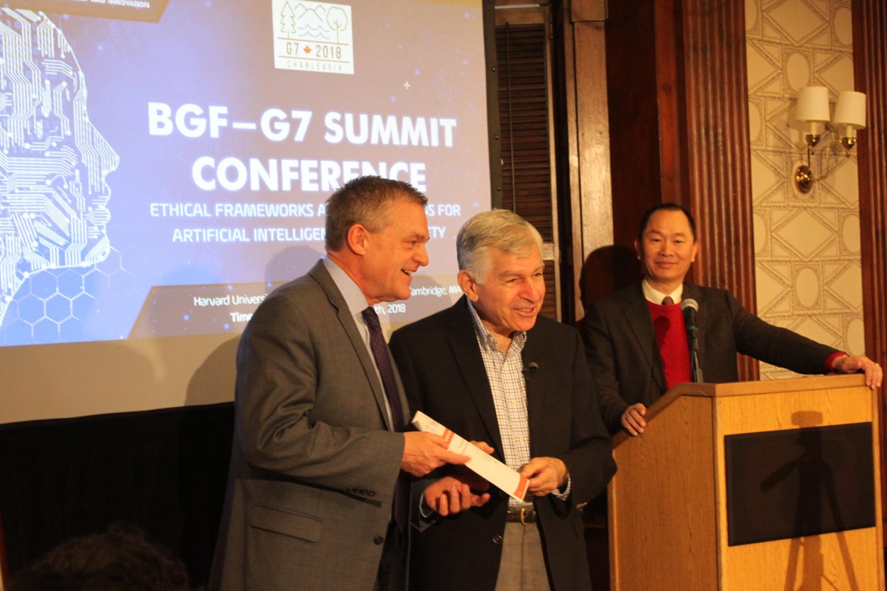 Governor Michael Dukakis presents the BGF-G7 Summit Report 2018 to Consul General of Canada David Alward