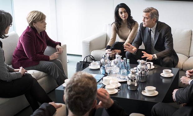 George Clooney meets Angela Merkel and backs Germany’s support for refugees